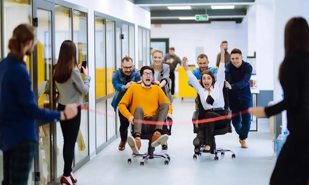Office employees having a good time